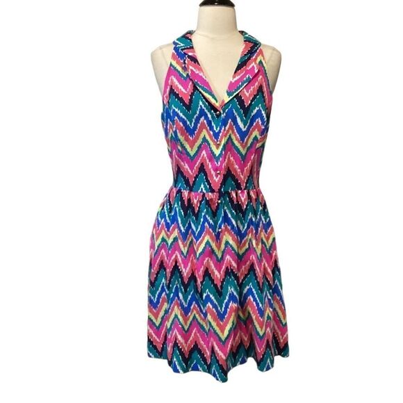 Lilly Pulitzer Sherlyn Hearts A Flutter Multicolored Chevron Collared Dress 6 - Picture 4 of 16
